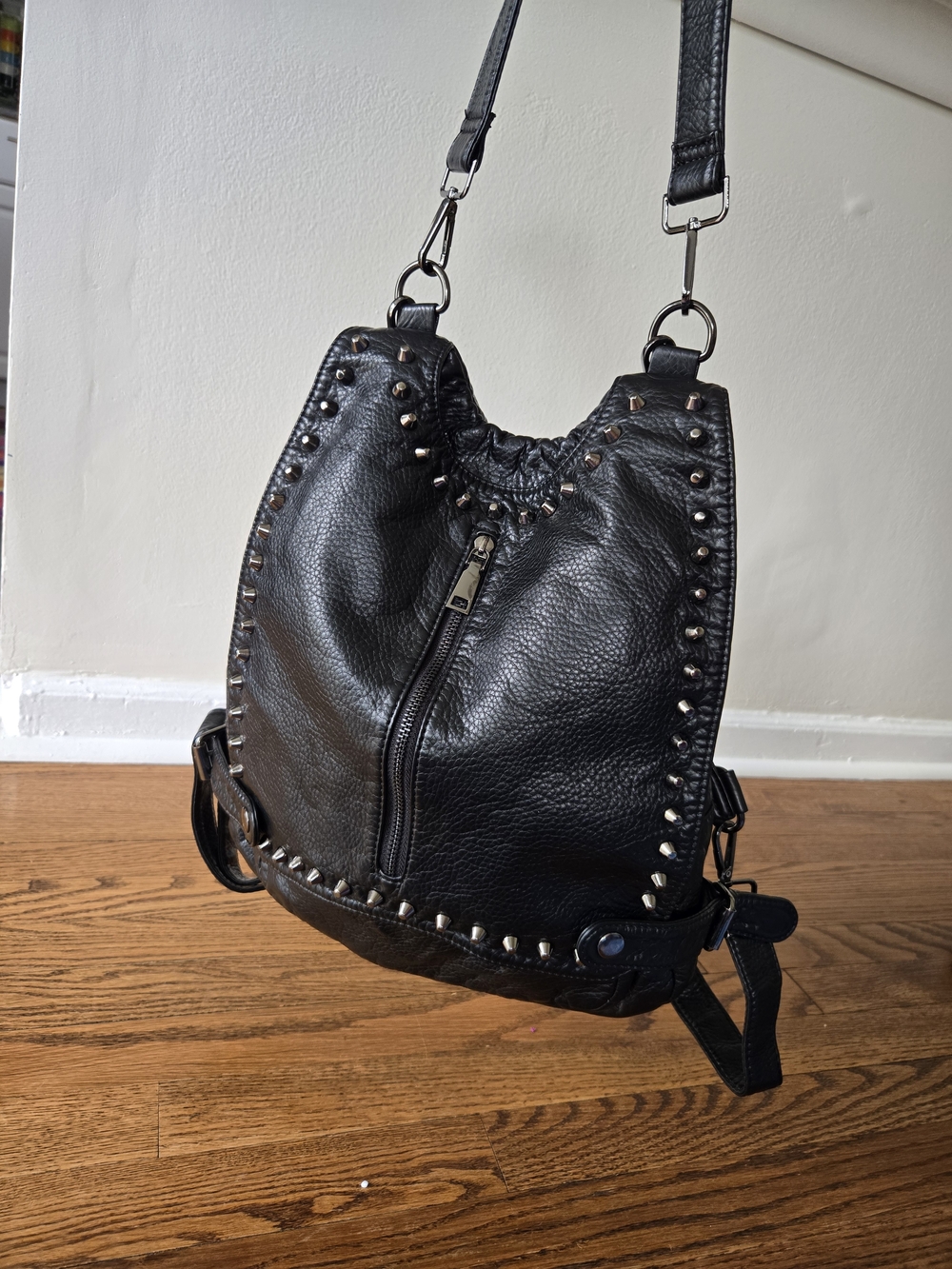 Black Studded Leather Shoulder Bag